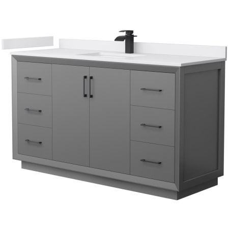 A large image of the Wyndham Collection WCF414160S-VCA-UNSMXX Dark Gray / White Cultured Marble Top / Matte Black Hardware