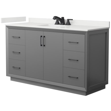 A large image of the Wyndham Collection WCF414160S-QTZ-US3MXX Dark Gray / White Quartz Top / Matte Black Hardware