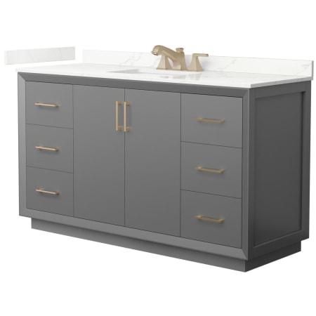 A large image of the Wyndham Collection WCF414160S-QTZ-US3MXX Dark Gray / Giotto Quartz Top / Satin Bronze Hardware