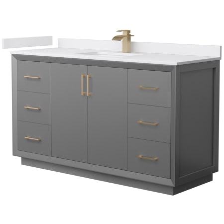 A large image of the Wyndham Collection WCF414160S-VCA-UNSMXX Dark Gray / White Cultured Marble Top / Satin Bronze Hardware