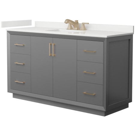 A large image of the Wyndham Collection WCF414160S-QTZ-US3MXX Dark Gray / White Quartz Top / Satin Bronze Hardware