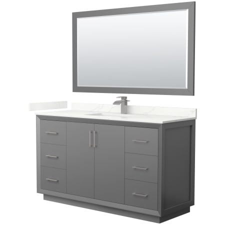 A large image of the Wyndham Collection WCF414160S-QTZ-UNSM58 Dark Gray / Giotto Quartz Top / Brushed Nickel Hardware