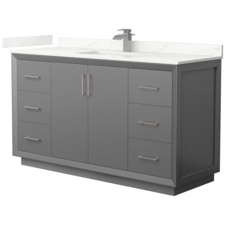 A large image of the Wyndham Collection WCF414160S-QTZ-UNSMXX Dark Gray / Giotto Quartz Top / Brushed Nickel Hardware