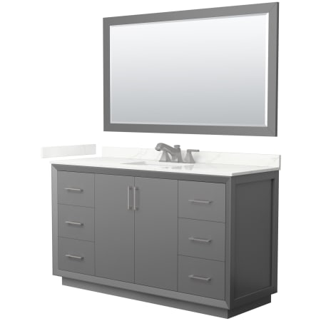 A large image of the Wyndham Collection WCF414160S-QTZ-US3M58 Dark Gray / Giotto Quartz Top / Brushed Nickel Hardware