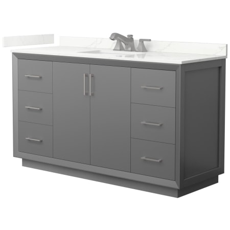 A large image of the Wyndham Collection WCF414160S-QTZ-US3MXX Dark Gray / Giotto Quartz Top / Brushed Nickel Hardware