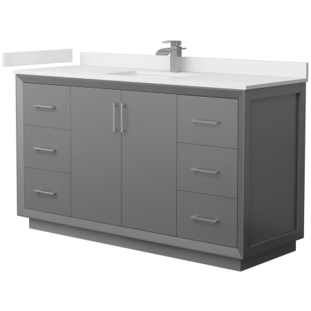 A large image of the Wyndham Collection WCF414160S-VCA-UNSMXX Dark Gray / White Cultured Marble Top / Brushed Nickel Hardware