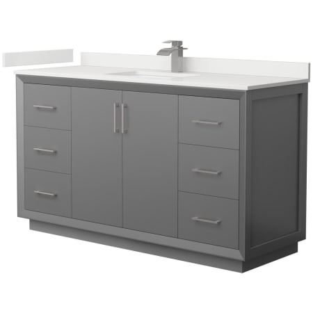 A large image of the Wyndham Collection WCF414160S-QTZ-UNSMXX Dark Gray / White Quartz Top / Brushed Nickel Hardware