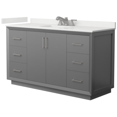 A large image of the Wyndham Collection WCF414160S-QTZ-US3MXX Dark Gray / White Quartz Top / Brushed Nickel Hardware