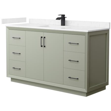 A large image of the Wyndham Collection WCF414160S-VCA-UNSMXX Light Green / Carrara Cultured Marble Top / Matte Black Hardware