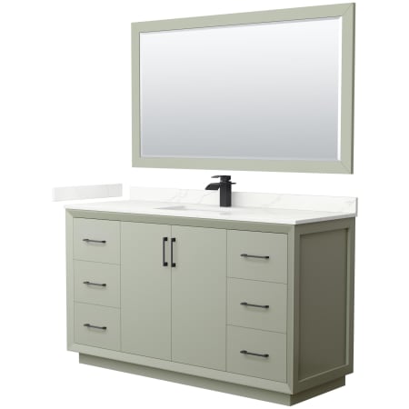 A large image of the Wyndham Collection WCF414160S-QTZ-UNSM58 Light Green / Giotto Quartz Top / Matte Black Hardware