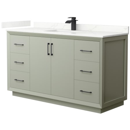 A large image of the Wyndham Collection WCF414160S-QTZ-UNSMXX Light Green / Giotto Quartz Top / Matte Black Hardware