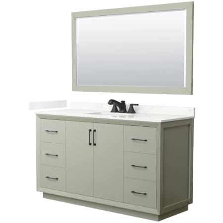 A large image of the Wyndham Collection WCF414160S-QTZ-US3M58 Light Green / Giotto Quartz Top / Matte Black Hardware