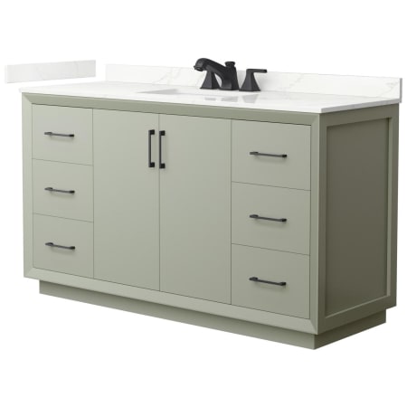 A large image of the Wyndham Collection WCF414160S-QTZ-US3MXX Light Green / Giotto Quartz Top / Matte Black Hardware