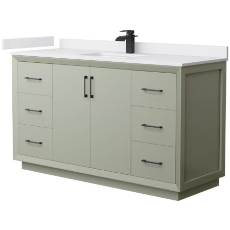 A large image of the Wyndham Collection WCF414160S-VCA-UNSMXX Light Green / White Cultured Marble Top / Matte Black Hardware
