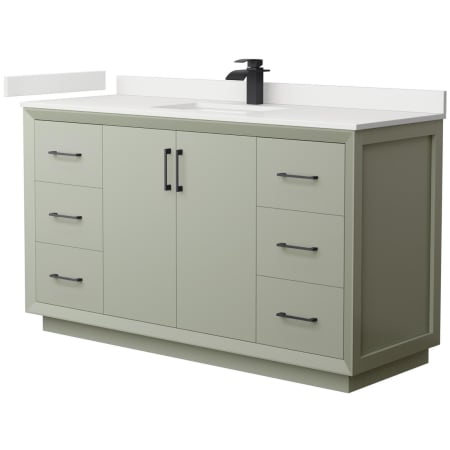 A large image of the Wyndham Collection WCF414160S-QTZ-UNSMXX Light Green / White Quartz Top / Matte Black Hardware