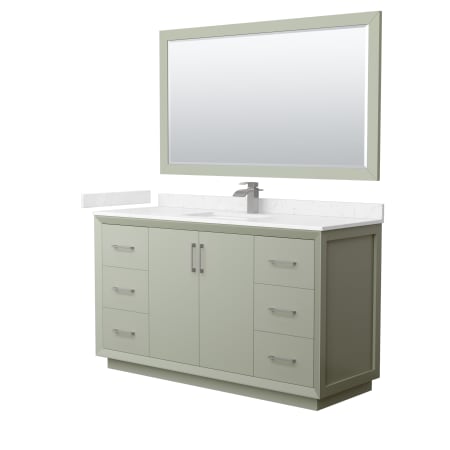 A large image of the Wyndham Collection WCF414160S-VCA-UNSM58 Light Green / Carrara Cultured Marble Top / Brushed Nickel Hardware