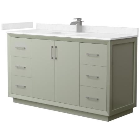 A large image of the Wyndham Collection WCF414160S-VCA-UNSMXX Light Green / Carrara Cultured Marble Top / Brushed Nickel Hardware