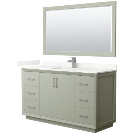 A large image of the Wyndham Collection WCF414160S-QTZ-UNSM58 Light Green / Giotto Quartz Top / Brushed Nickel Hardware