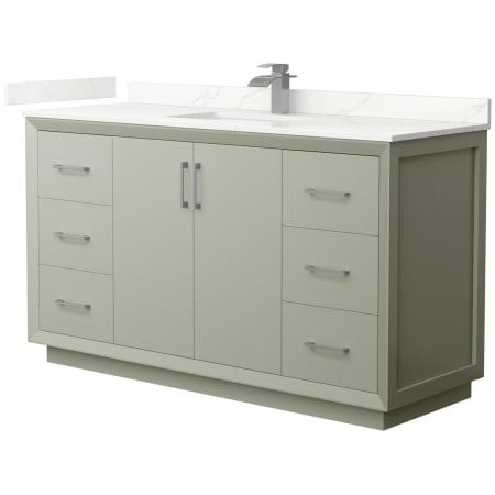 A large image of the Wyndham Collection WCF414160S-QTZ-UNSMXX Light Green / Giotto Quartz Top / Brushed Nickel Hardware