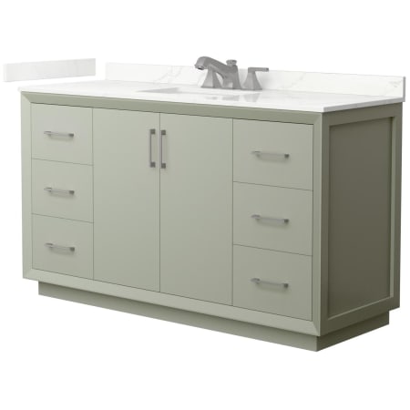 A large image of the Wyndham Collection WCF414160S-QTZ-US3MXX Light Green / Giotto Quartz Top / Brushed Nickel Hardware