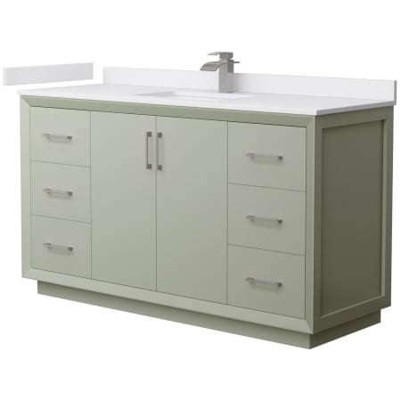 A large image of the Wyndham Collection WCF414160S-VCA-UNSMXX Light Green / White Cultured Marble Top / Brushed Nickel Hardware