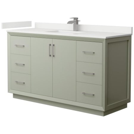 A large image of the Wyndham Collection WCF414160S-QTZ-UNSMXX Light Green / White Quartz Top / Brushed Nickel Hardware
