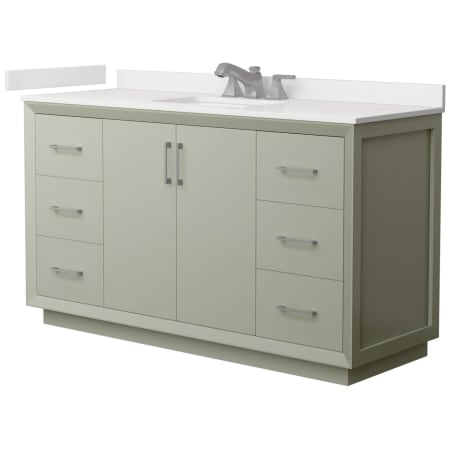 A large image of the Wyndham Collection WCF414160S-QTZ-US3MXX Light Green / White Quartz Top / Brushed Nickel Hardware