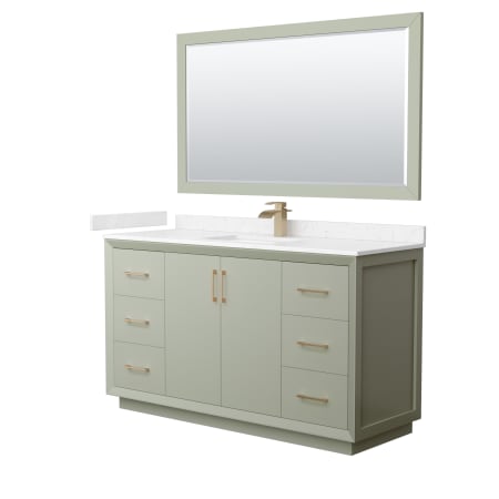 A large image of the Wyndham Collection WCF414160S-VCA-UNSM58 Light Green / Carrara Cultured Marble Top / Satin Bronze Hardware