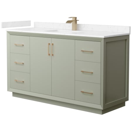 A large image of the Wyndham Collection WCF414160S-VCA-UNSMXX Light Green / Carrara Cultured Marble Top / Satin Bronze Hardware