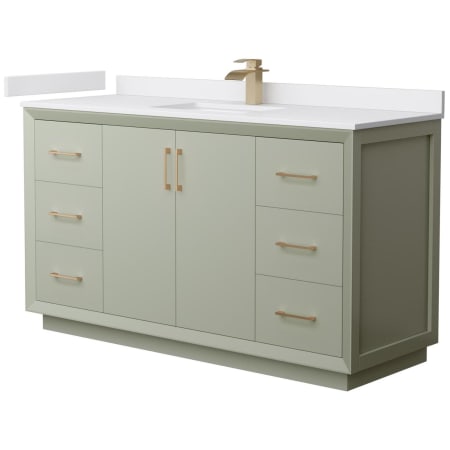 A large image of the Wyndham Collection WCF414160S-VCA-UNSMXX Light Green / White Cultured Marble Top / Satin Bronze Hardware