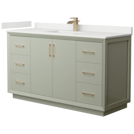 A large image of the Wyndham Collection WCF414160S-QTZ-UNSMXX Light Green / White Quartz Top / Satin Bronze Hardware