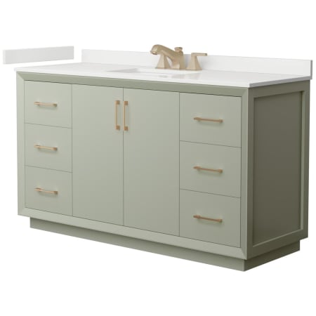 A large image of the Wyndham Collection WCF414160S-QTZ-US3MXX Light Green / White Quartz Top / Satin Bronze Hardware