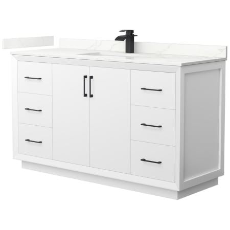 A large image of the Wyndham Collection WCF414160S-QTZ-UNSMXX White / Giotto Quartz Top / Matte Black Hardware