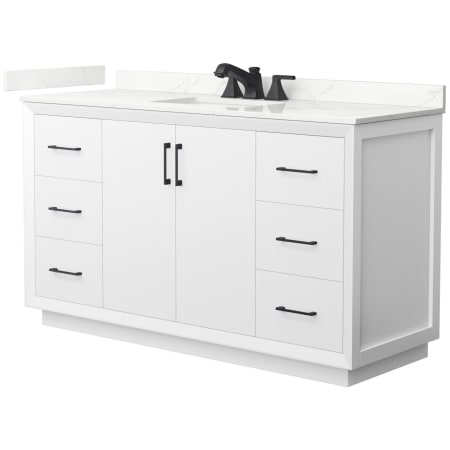 A large image of the Wyndham Collection WCF414160S-QTZ-US3MXX White / Giotto Quartz Top / Matte Black Hardware