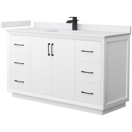 A large image of the Wyndham Collection WCF414160S-VCA-UNSMXX White / White Cultured Marble Top / Matte Black Hardware