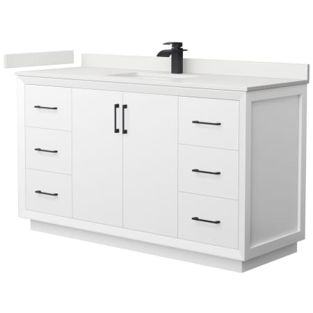 A large image of the Wyndham Collection WCF414160S-QTZ-UNSMXX White / White Quartz Top / Matte Black Hardware