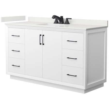 A large image of the Wyndham Collection WCF414160S-QTZ-US3MXX White / White Quartz Top / Matte Black Hardware