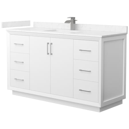 A large image of the Wyndham Collection WCF414160S-VCA-UNSMXX White / Carrara Cultured Marble Top / Brushed Nickel Hardware