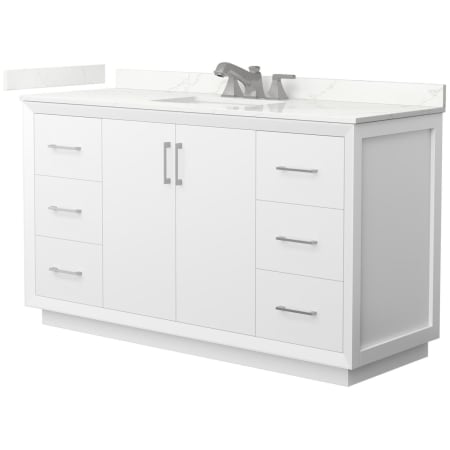 A large image of the Wyndham Collection WCF414160S-QTZ-US3MXX White / Giotto Quartz Top / Brushed Nickel Hardware