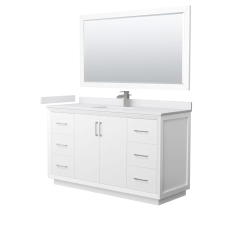 A large image of the Wyndham Collection WCF414160S-VCA-UNSM58 White / White Cultured Marble Top / Brushed Nickel Hardware