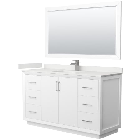 A large image of the Wyndham Collection WCF414160S-QTZ-UNSM58 White / White Quartz Top / Brushed Nickel Hardware