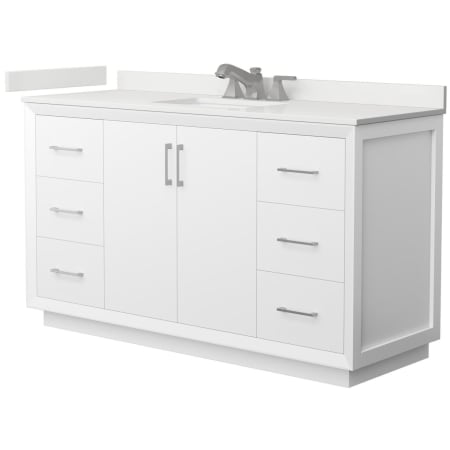 A large image of the Wyndham Collection WCF414160S-QTZ-US3MXX White / White Quartz Top / Brushed Nickel Hardware