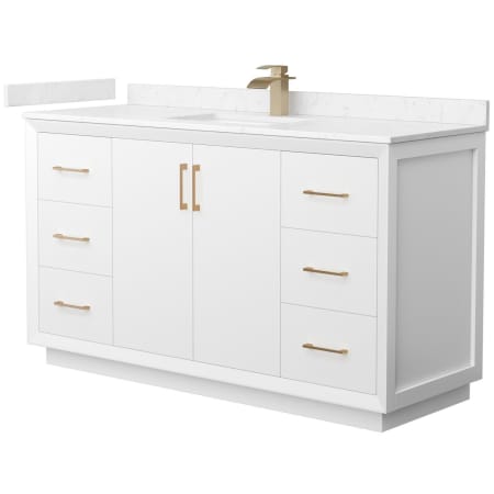 A large image of the Wyndham Collection WCF414160S-VCA-UNSMXX White / Carrara Cultured Marble Top / Satin Bronze Hardware