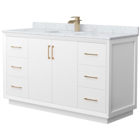 A large image of the Wyndham Collection WCF414160S-NAT-UNSMXX White / Satin Bronze Hardware