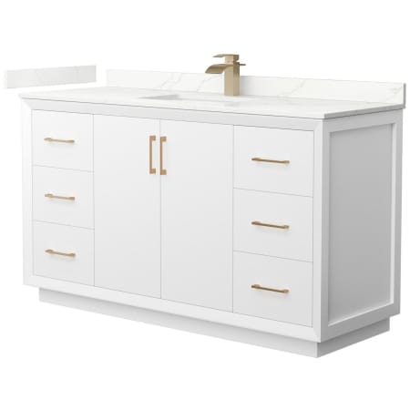 A large image of the Wyndham Collection WCF414160S-QTZ-UNSMXX White / Giotto Quartz Top / Satin Bronze Hardware