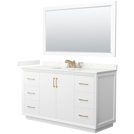 A large image of the Wyndham Collection WCF414160S-QTZ-US3M58 White / Giotto Quartz Top / Satin Bronze Hardware