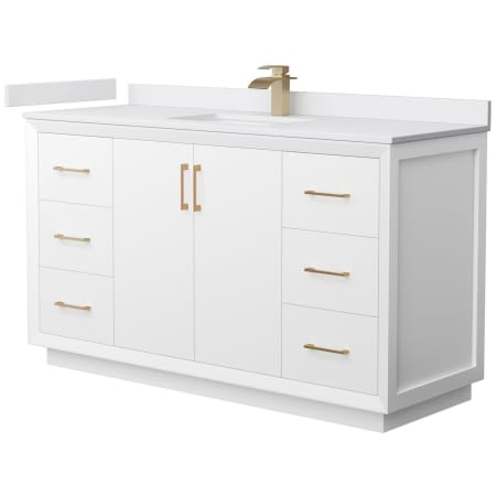 A large image of the Wyndham Collection WCF414160S-VCA-UNSMXX White / White Cultured Marble Top / Satin Bronze Hardware