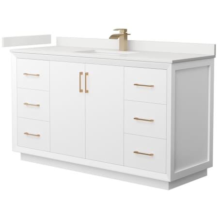 A large image of the Wyndham Collection WCF414160S-QTZ-UNSMXX White / White Quartz Top / Satin Bronze Hardware