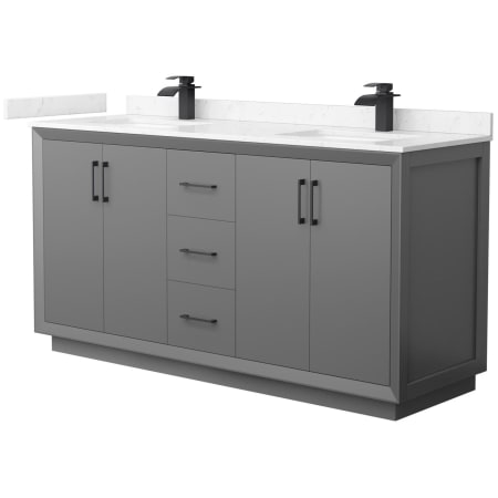 A large image of the Wyndham Collection WCF414166D-VCA-UNSMXX Dark Gray / Carrara Cultured Marble Top / Matte Black Hardware