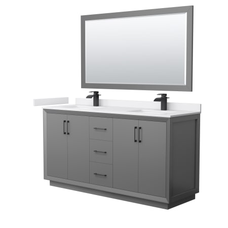 A large image of the Wyndham Collection WCF414166D-VCA-UNSM58 Dark Gray / White Cultured Marble Top / Matte Black Hardware